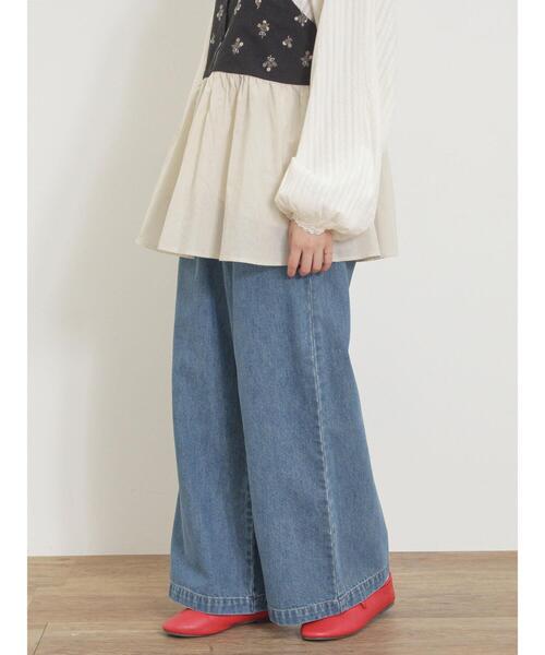 Samansa Mos2（サマンサ モスモス）の「【M/Lサイズ】ホックタックデニムパンツ（その他パンツ・レディース・サックスブルー/ブラック/ブルー・L/M）」の3枚目の写真