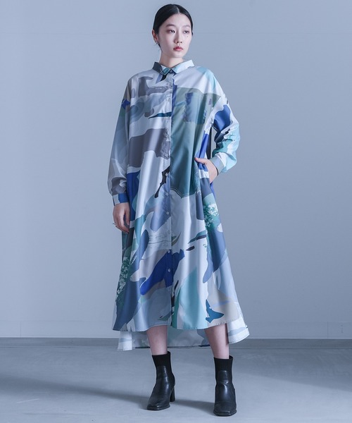 kOhAKU（コハク）の「アート柄シャツワンピース（シャツワンピース・レディース・グレー/ブラック・FREE）」の3枚目の写真