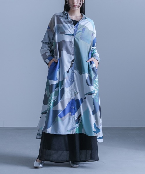 kOhAKU（コハク）の「アート柄シャツワンピース（シャツワンピース・レディース・グレー/ブラック・FREE）」の6枚目の写真