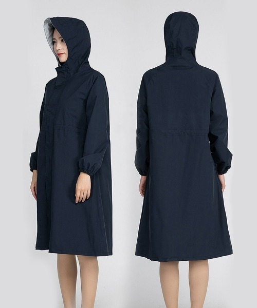 美品　lerevevanillerレインコート撥水ロングライトアウターネイビー 美品 lerevevanillerレインコート撥水ロングライトアウター