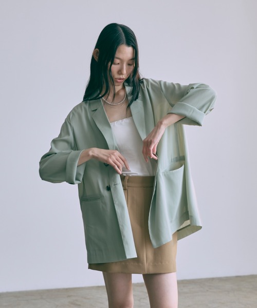 EN NEUME（エンノイム）の「Semi-Sheer Oversized Jacket（テーラードジャケット・レディース・ブラウン/ミント/アイボリー・FREE）」の5枚目の写真