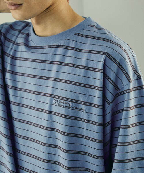 Firsthand（ファーストハンド）の「MA Firsthand/マ ファーストハンド BASICロゴ刺繍TEEボーダー / ワンポイントロゴ刺繍ボーダーTシャツ / 半袖 / リラックスシルエット（Tシャツ/カットソー・メンズ・ホワイト/ブラック/サックスブルー・S/M/L）」の10枚目の写真