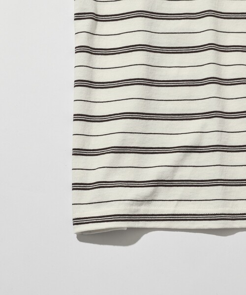 Firsthand（ファーストハンド）の「MA Firsthand/マ ファーストハンド BASICロゴ刺繍TEEボーダー / ワンポイントロゴ刺繍ボーダーTシャツ / 半袖 / リラックスシルエット（Tシャツ/カットソー・メンズ・ホワイト/ブラック/サックスブルー・S/M/L）」の22枚目の写真