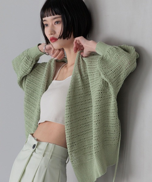 LOWRYS FARM（ローリーズファーム）の「スカシカシュクールカーディガン　324454（カーディガン/ボレロ・レディース・ブラウン/グリーン/アイボリー・FREE）」の8枚目の写真