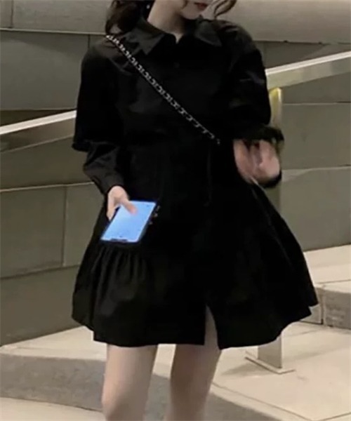 FREE STYLISTS（フリー スタイリスト）の「ミニ丈ティアードシャツワンピース（シャツワンピース・レディース・ホワイト/ブラック・S/M/L/XL/2XL）」の16枚目の写真