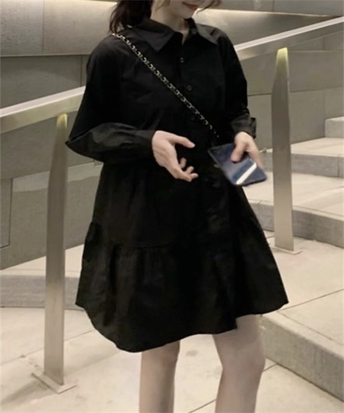 FREE STYLISTS（フリー スタイリスト）の「ミニ丈ティアードシャツワンピース（シャツワンピース・レディース・ホワイト/ブラック・S/M/L/XL/2XL）」の17枚目の写真