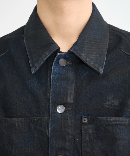 NVRFRGT（ネヴァーフォーゲット）の「別注 COATING 3D TRUCKER JACKET（デニムジャケット・メンズ・ブラック・1/2/3）」の9枚目の写真