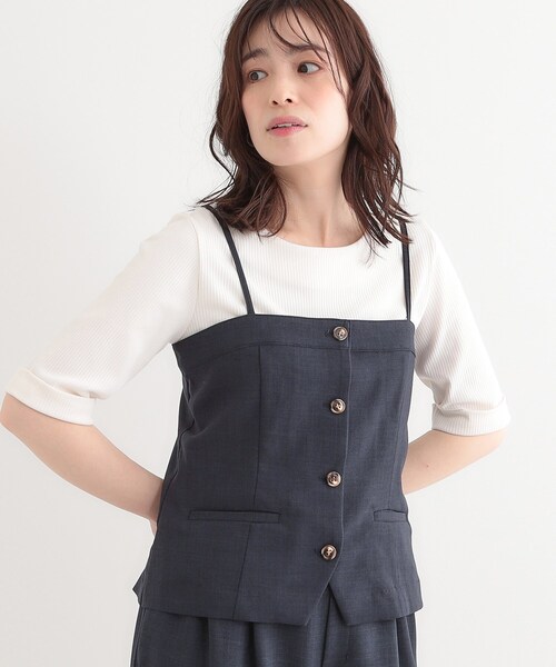 DRESKIP（ドレスキップ）の「【セットアップ可】コーデが華やぐ 大人の麻調キャミビスチェ（ベスト・レディース・ナチュラル/ネイビー/グリーン系・01/02/03/04）」の3枚目の写真