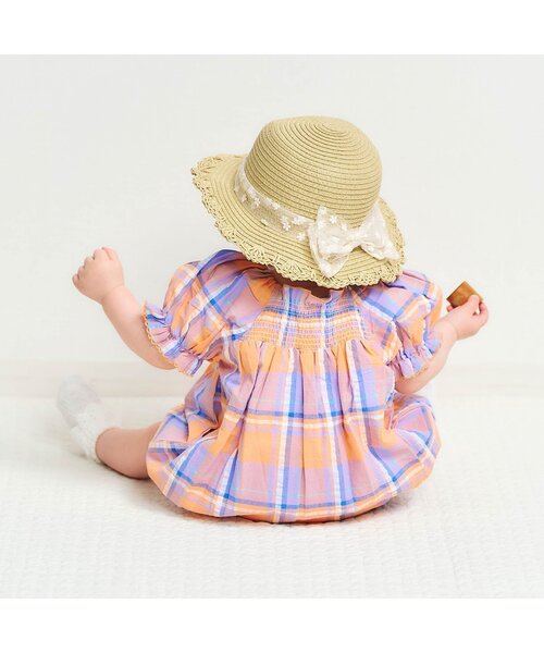 アンティークロンパース　スモッキング　刺繍 SALEフリルスモッキング刺繍ロンパース