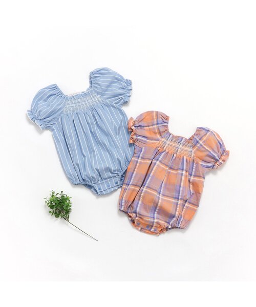 アンティークロンパース　スモッキング　刺繍 SALEフリルスモッキング刺繍ロンパース