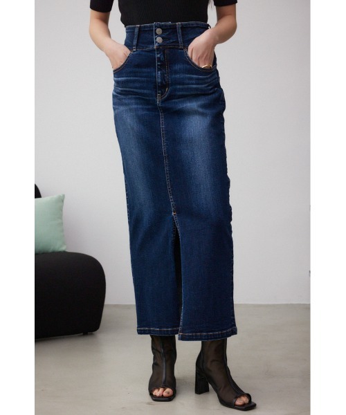 AZUL by moussy（アズールバイマウジー）の「AZUL DENIM ハイウエストスカート（デニムスカート・レディース・ブラック/ダークブルー・X-SMALL/SMALL/MEDIUM/LARGE）」の2枚目の写真