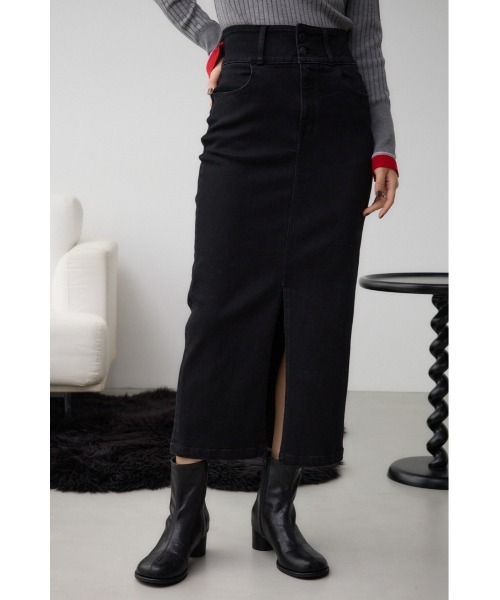 AZUL by moussy（アズールバイマウジー）の「AZUL DENIM ハイウエストスカート（デニムスカート・レディース・ブラック/ダークブルー・X-SMALL/SMALL/MEDIUM/LARGE）」の3枚目の写真