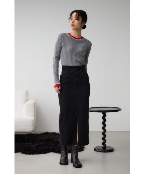 AZUL by moussy（アズールバイマウジー）の「AZUL DENIM ハイウエストスカート（デニムスカート・レディース・ブラック/ダークブルー・X-SMALL/SMALL/MEDIUM/LARGE）」の4枚目の写真