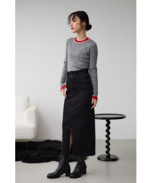 AZUL by moussy（アズールバイマウジー）の「AZUL DENIM ハイウエストスカート（デニムスカート・レディース・ブラック/ダークブルー・X-SMALL/SMALL/MEDIUM/LARGE）」の5枚目の写真