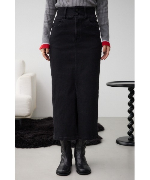 AZUL by moussy（アズールバイマウジー）の「AZUL DENIM ハイウエストスカート（デニムスカート・レディース・ブラック/ダークブルー・X-SMALL/SMALL/MEDIUM/LARGE）」の6枚目の写真