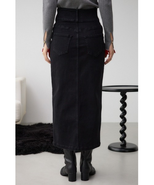 AZUL by moussy（アズールバイマウジー）の「AZUL DENIM ハイウエストスカート（デニムスカート・レディース・ブラック/ダークブルー・X-SMALL/SMALL/MEDIUM/LARGE）」の8枚目の写真