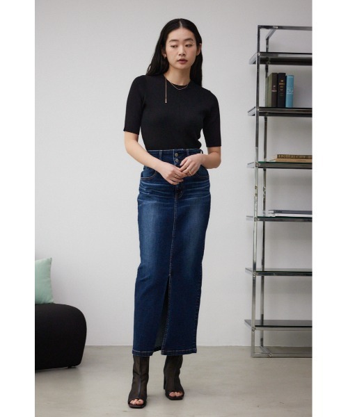 AZUL by moussy（アズールバイマウジー）の「AZUL DENIM ハイウエストスカート（デニムスカート・レディース・ブラック/ダークブルー・X-SMALL/SMALL/MEDIUM/LARGE）」の15枚目の写真