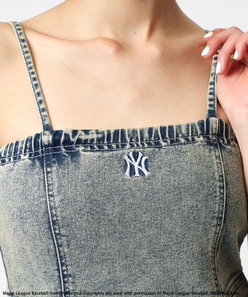 セール】【MLB】刺繍ロゴデニムロングスリットワンピース
