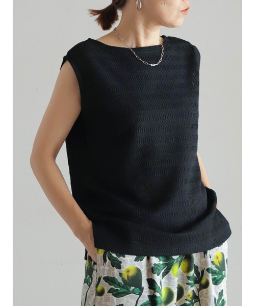 FIL DE FER（フィルデフェール）の「デザインリブボーダー　ボートネックノースリ（Tシャツ/カットソー・レディース・ブラック/カーキ・FREE）」の2枚目の写真