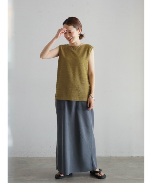 FIL DE FER（フィルデフェール）の「デザインリブボーダー　ボートネックノースリ（Tシャツ/カットソー・レディース・ブラック/カーキ・FREE）」の10枚目の写真