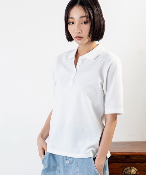 MILLION CARATS(ミリオンカラッツ)の「品よく見えて動きやすい、毎日着たくなる大人のための5分袖ポロトップス(ポロシャツ・レディース・ネイビー/パープル/ピンク/オフホワイト/グレー/ブラック・MEDIUM/LARGE/XL)」の8枚目の写真