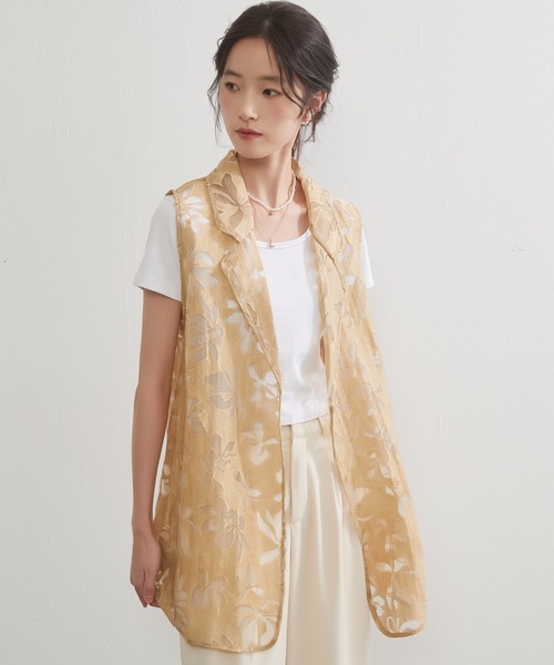On One's Own(オンワンズオン)の「On One's Own 花柄オパール加工 軽やかシアーベスト(ベスト・レディース・グレー/イエロー・L/M)」の15枚目の写真