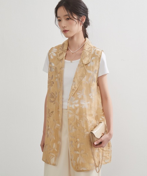 On One's Own(オンワンズオン)の「On One's Own 花柄オパール加工 軽やかシアーベスト(ベスト・レディース・グレー/イエロー・L/M)」の19枚目の写真