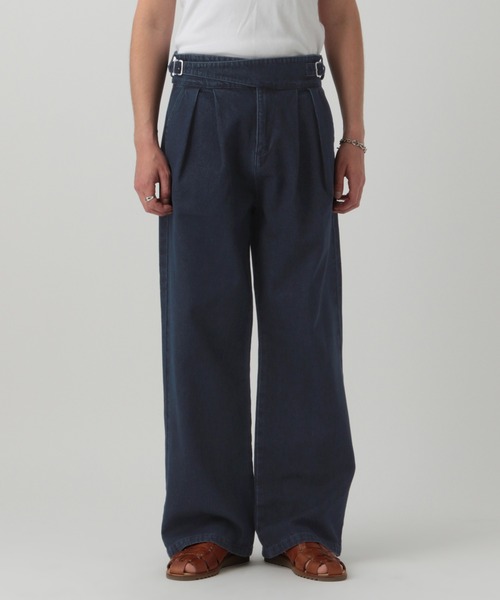 LURAKU】Two Tuck Wide Straight Gurkha Denim - 2タックワイド