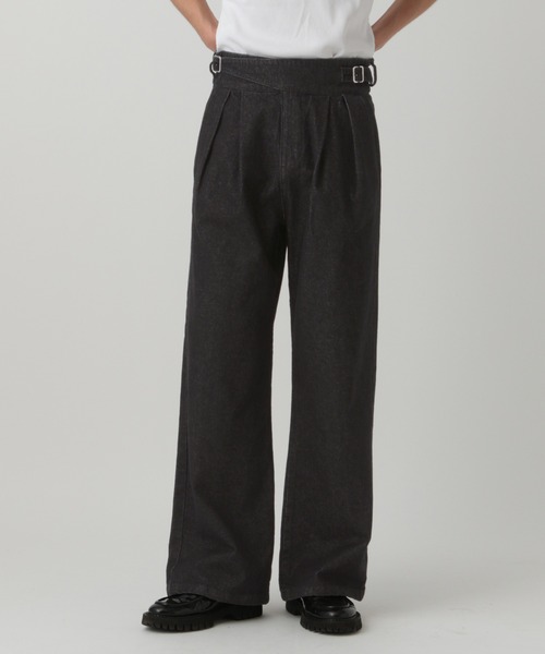 LURAKU】Two Tuck Wide Straight Gurkha Denim - 2タックワイド