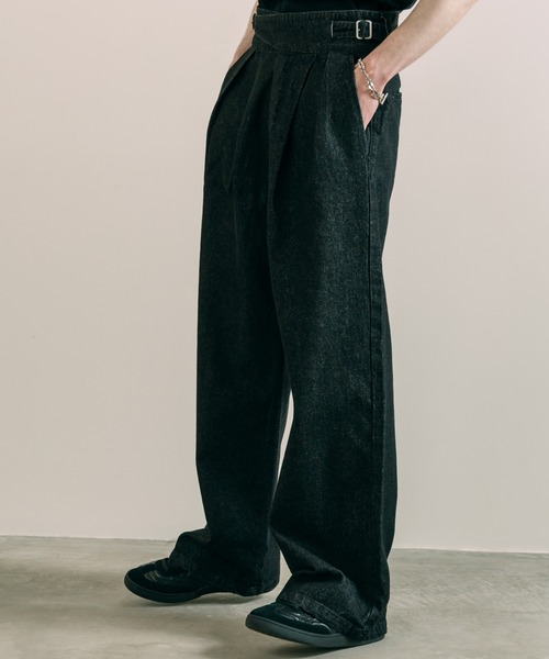 LURAKU（ルラク）の「【LURAKU】Two Tuck Wide Straight Gurkha Denim - 2タックワイドストレートグルカデニム（デニムパンツ・メンズ・ネイビー/ブラック・L/M）」の6枚目の写真