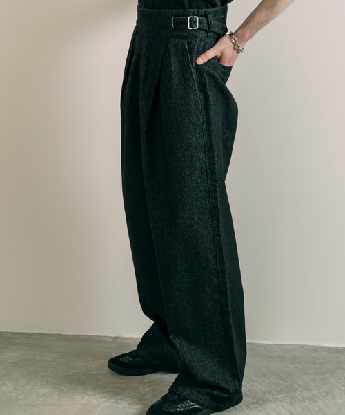 LURAKU】Two Tuck Wide Straight Gurkha Denim - 2タックワイド