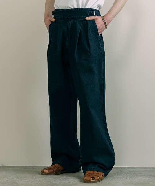 【LURAKU】two tuck wide straight slacks セール】【LURAKU】Two Tuck Wide Straight Gurkha Denim - 2
