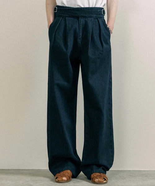 LURAKU】Two Tuck Wide Straight Gurkha Denim - 2タックワイド