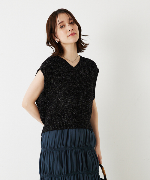 abahouse mavie（アバハウスマヴィ）の「片畦ノースリーブ2WAYニット/夏服（ニット/セーター・レディース・レッド/ホワイト/ブラック・フリー）」の2枚目の写真