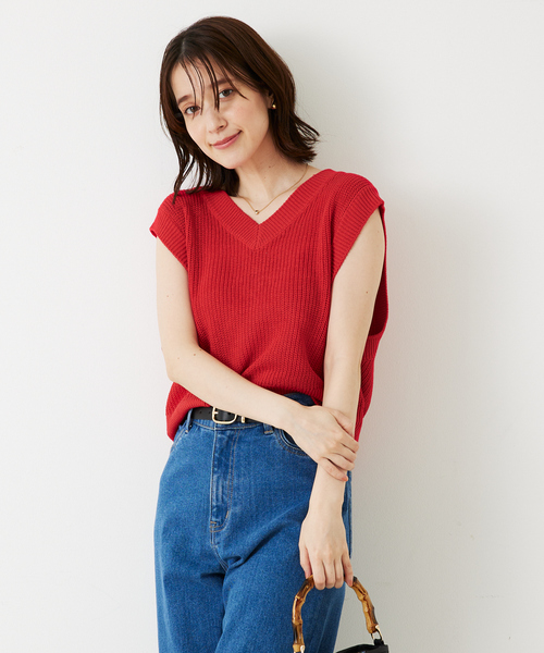 abahouse mavie（アバハウスマヴィ）の「片畦ノースリーブ2WAYニット/夏服（ニット/セーター・レディース・レッド/ホワイト/ブラック・フリー）」の13枚目の写真