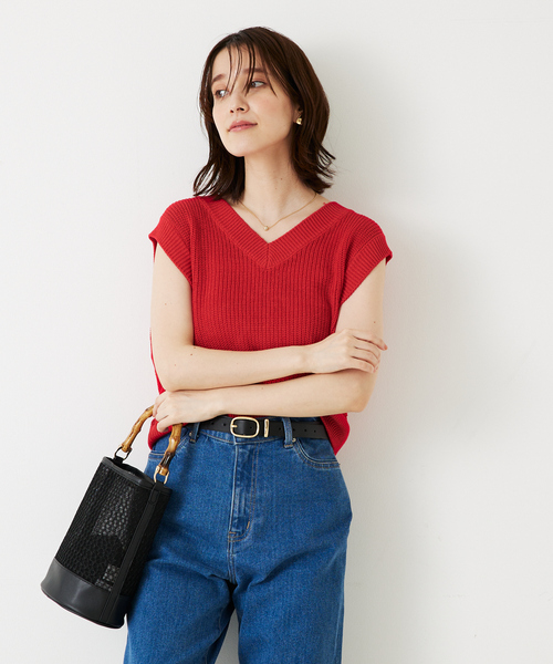 abahouse mavie（アバハウスマヴィ）の「片畦ノースリーブ2WAYニット/夏服（ニット/セーター・レディース・レッド/ホワイト/ブラック・フリー）」の14枚目の写真