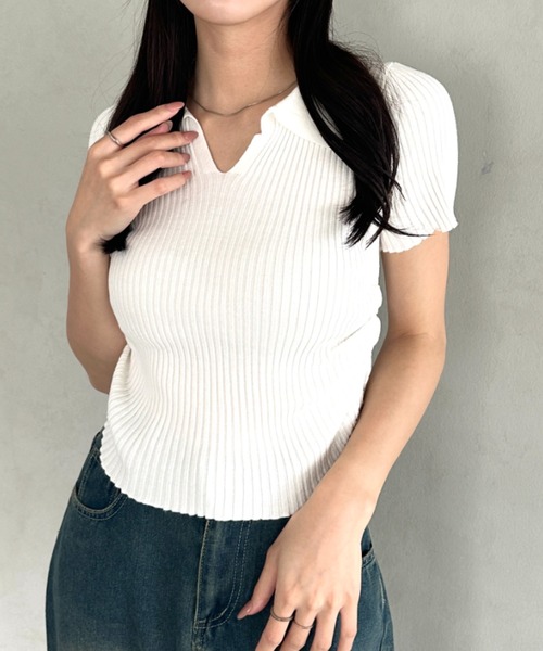 JENNE ジェンヌ　ホワイト Vネック 半袖　トップス ドラマティックアシンメトリーカットソー｜JENNE(ジェンヌ)公式