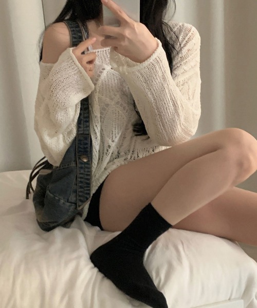 Girly Doll（ガーリードール）の「透かし編みケーブルサマーニット（ニット/セーター・レディース・オフホワイト/ブルー/ブラック・F）」の4枚目の写真