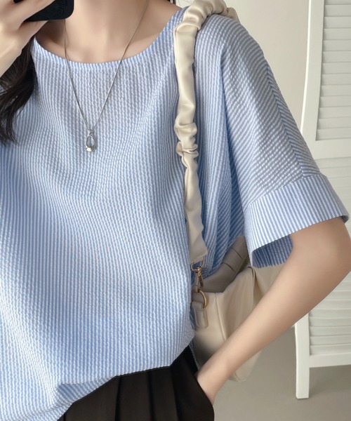 ABITOKYO(アビトーキョー)の「フレンチスリーブストライプブラウス(シャツ/ブラウス・レディース・ブルー/パープル/ブラック・XL/L/M)」の21枚目の写真