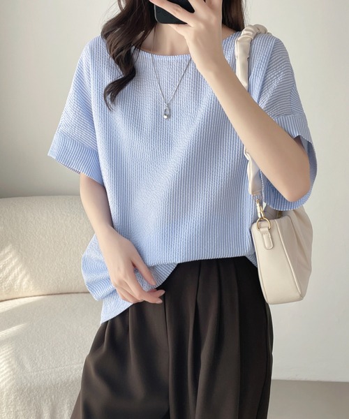 ABITOKYO(アビトーキョー)の「フレンチスリーブストライプブラウス(シャツ/ブラウス・レディース・ブルー/パープル/ブラック・XL/L/M)」の17枚目の写真