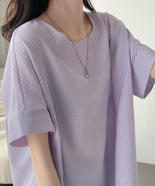 ABITOKYO(アビトーキョー)の「フレンチスリーブストライプブラウス(シャツ/ブラウス・レディース・ブルー/パープル/ブラック・XL/L/M)」の14枚目の写真