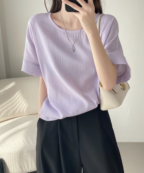 ABITOKYO(アビトーキョー)の「フレンチスリーブストライプブラウス(シャツ/ブラウス・レディース・ブルー/パープル/ブラック・XL/L/M)」の11枚目の写真