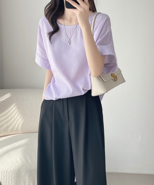 ABITOKYO(アビトーキョー)の「フレンチスリーブストライプブラウス(シャツ/ブラウス・レディース・ブルー/パープル/ブラック・XL/L/M)」の7枚目の写真