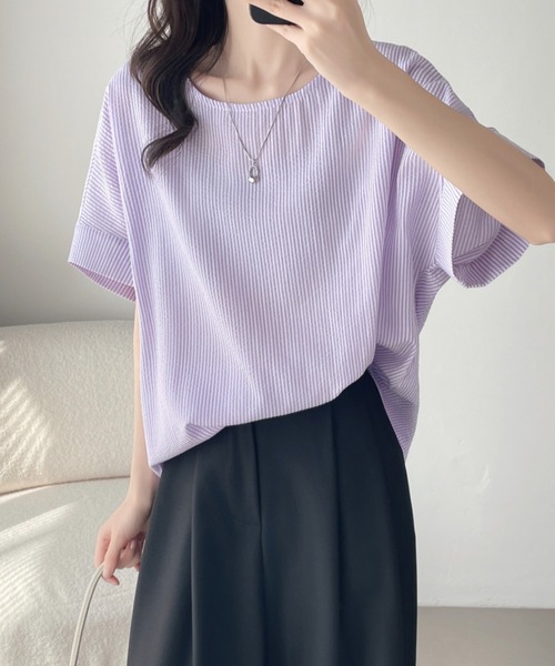 ABITOKYO(アビトーキョー)の「フレンチスリーブストライプブラウス(シャツ/ブラウス・レディース・ブルー/パープル/ブラック・XL/L/M)」の4枚目の写真