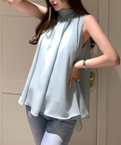 Girly Doll(ガーリードール)の「ハイネックドレープフレアノースリーブブラウス(シャツ/ブラウス・レディース・ブルー系その他/ブラック/ブラウン/ホワイト・F)」の11枚目の写真