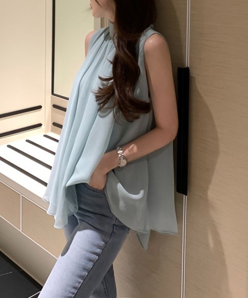 Girly Doll(ガーリードール)の「ハイネックドレープフレアノースリーブブラウス(シャツ/ブラウス・レディース・ブルー系その他/ブラック/ブラウン/ホワイト・F)」の13枚目の写真