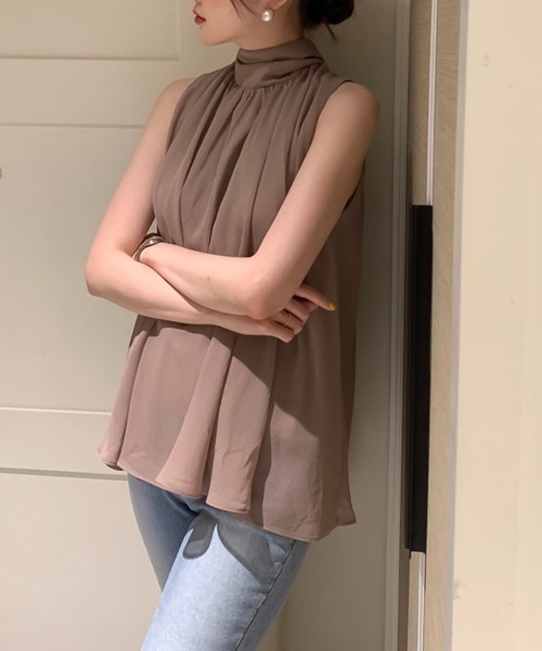 Girly Doll(ガーリードール)の「ハイネックドレープフレアノースリーブブラウス(シャツ/ブラウス・レディース・ブルー系その他/ブラック/ブラウン/ホワイト・F)」の7枚目の写真