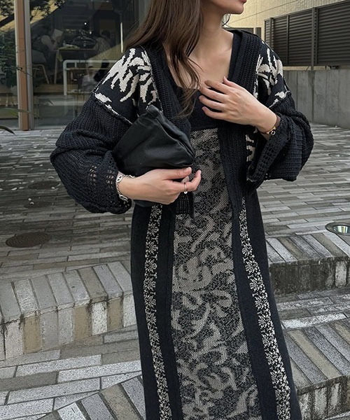 jacquard panel square neck knit OP（ワンピース）｜WILLFULLY