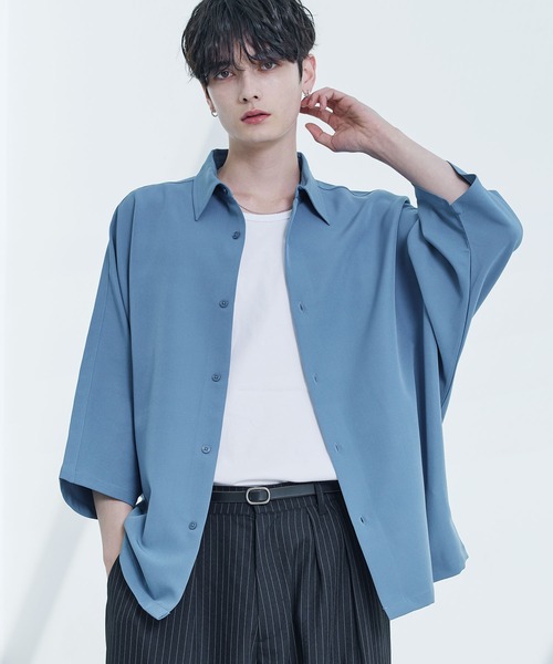 ASTRONOMY（アストロノミー）の「リッチドレープスムースビッグシルエットドルマンシャツ TPU/総柄ジャガード/ライトデニム（シャツ/ブラウス・メンズ・ホワイト系/ブラック/ブルーグレー/ブラック系2/グレー系/ブルー系2/ワイン系/ホワイト/ブラック系/チャコール/ブルー系・S/M/L/XL）」の6枚目の写真