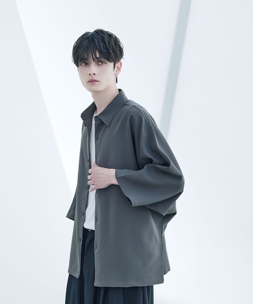 ASTRONOMY（アストロノミー）の「リッチドレープスムースビッグシルエットドルマンシャツ TPU/総柄ジャガード/ライトデニム（シャツ/ブラウス・メンズ・ホワイト系/ブラック/ブルーグレー/ブラック系2/グレー系/ブルー系2/ワイン系/ホワイト/ブラック系/チャコール/ブルー系・S/M/L/XL）」の13枚目の写真